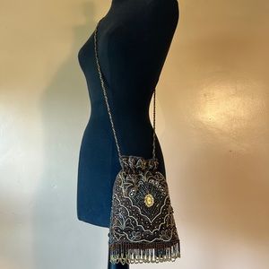 Beaded and Studded Braided Handle Small Crossbody Bag